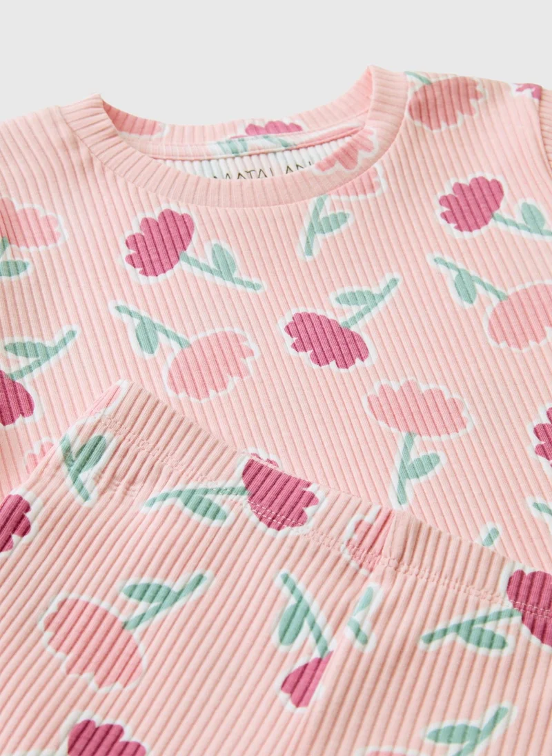 Matalan Pink Pink Flower Ribbed Top and Flared Legging Set for Women | Best Price UAE