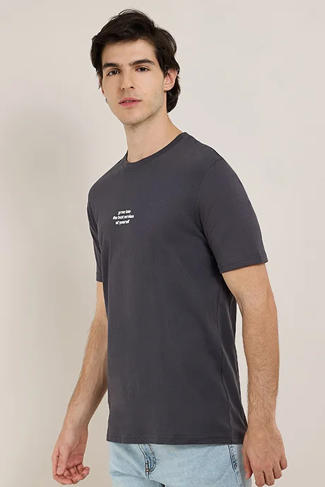 أر أند بي Typography Print T-Shirt with Crew Neck and Short Sleeves