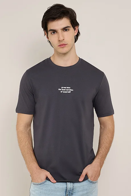 أر أند بي Typography Print T-Shirt with Crew Neck and Short Sleeves