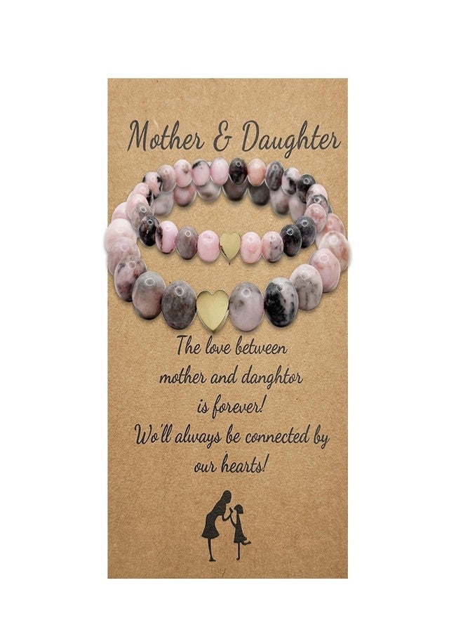 DOLLESS Mother Daughter Bracelets for Mama Me Matching Heart Mom Daughter Bracelets for Mother's Day Gift (Pink) - Image 1