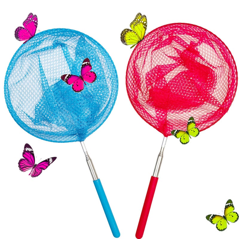 M-jump 2 Pack Kids Telescopic Butterfly Fishing Nets for Kids Catching Butterfly Net Outdoor Tools for Catching Fish Ladybird, Extendable 34 Inches and Anti Slip Grip - Image 1