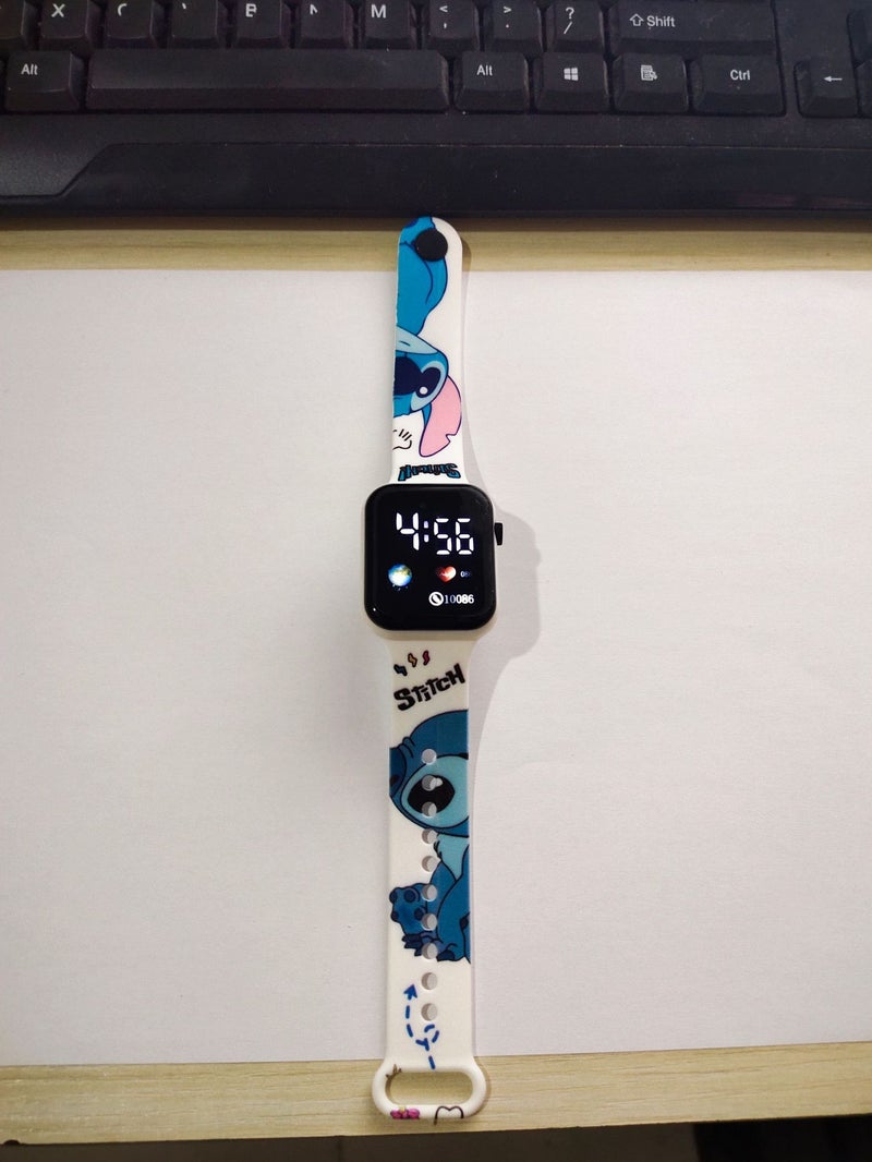New Cartoon Earth Print LED Watch for Kids White stitch 
