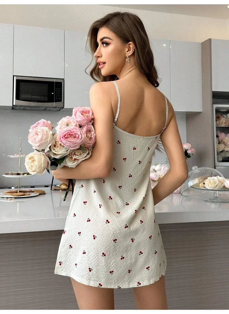 Bella Notte Cherry Patterned Textured Strappy Nightgown