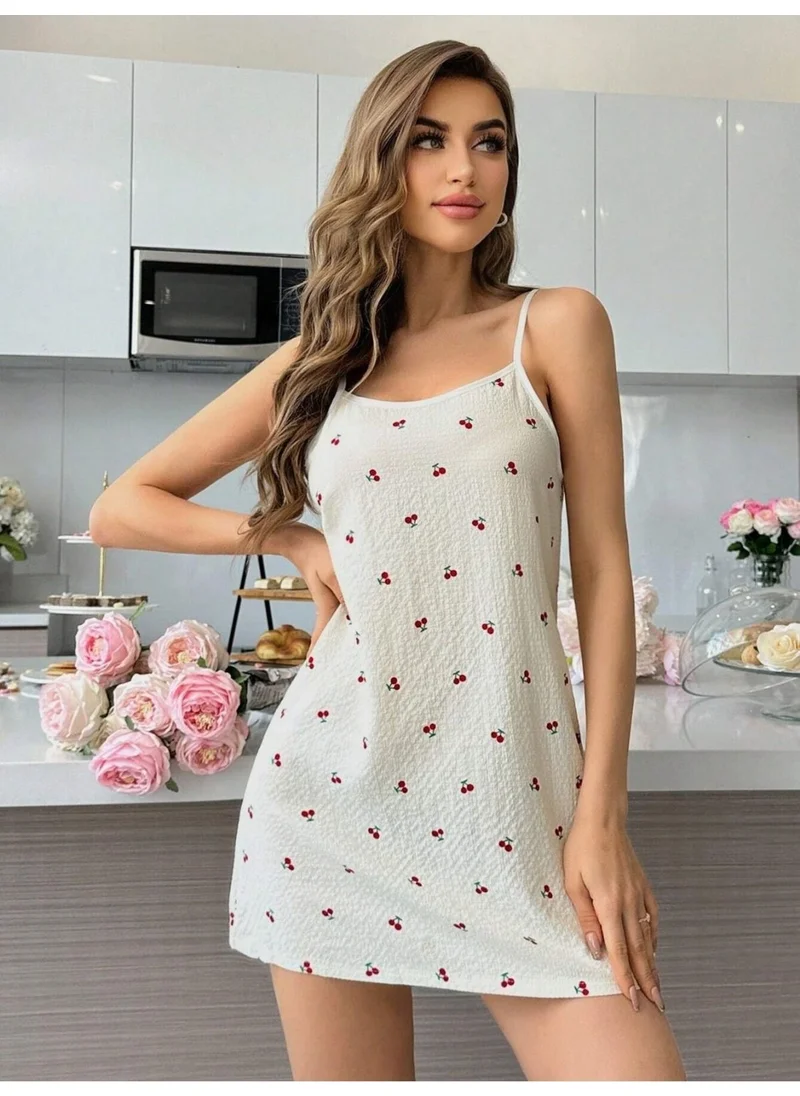 Bella Notte Cherry Patterned Textured Strappy Nightgown
