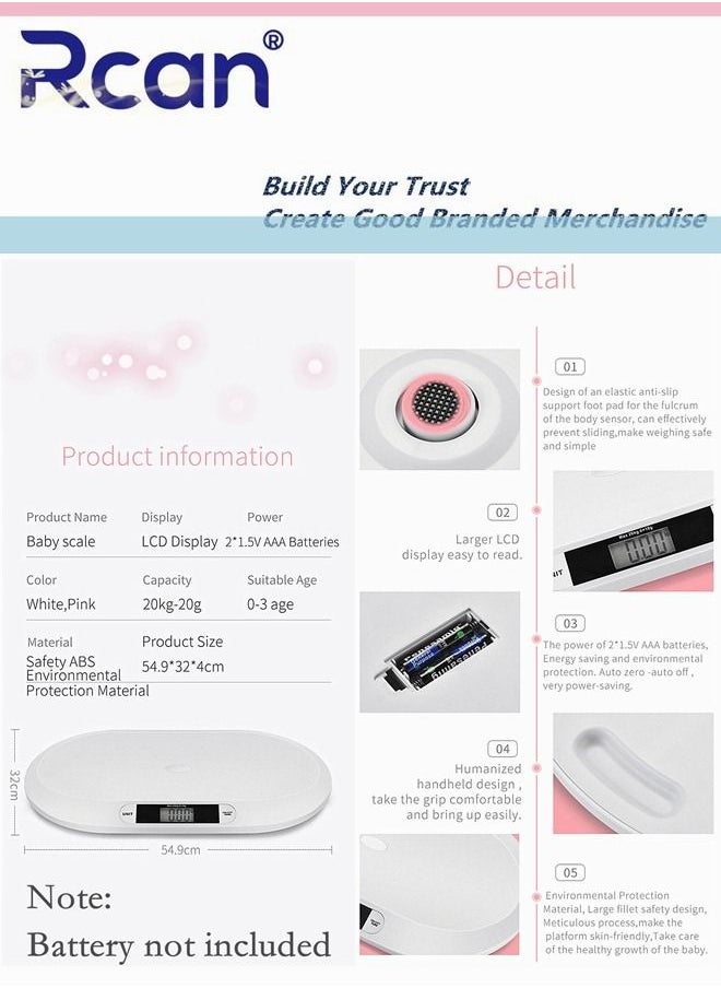 Baby Weight Scale 10G to 20KG Multi-Function with LCD Display 3 Weighing Mode LB OZ KG Measure Height Scale for Infant Newborns Puppy Cats