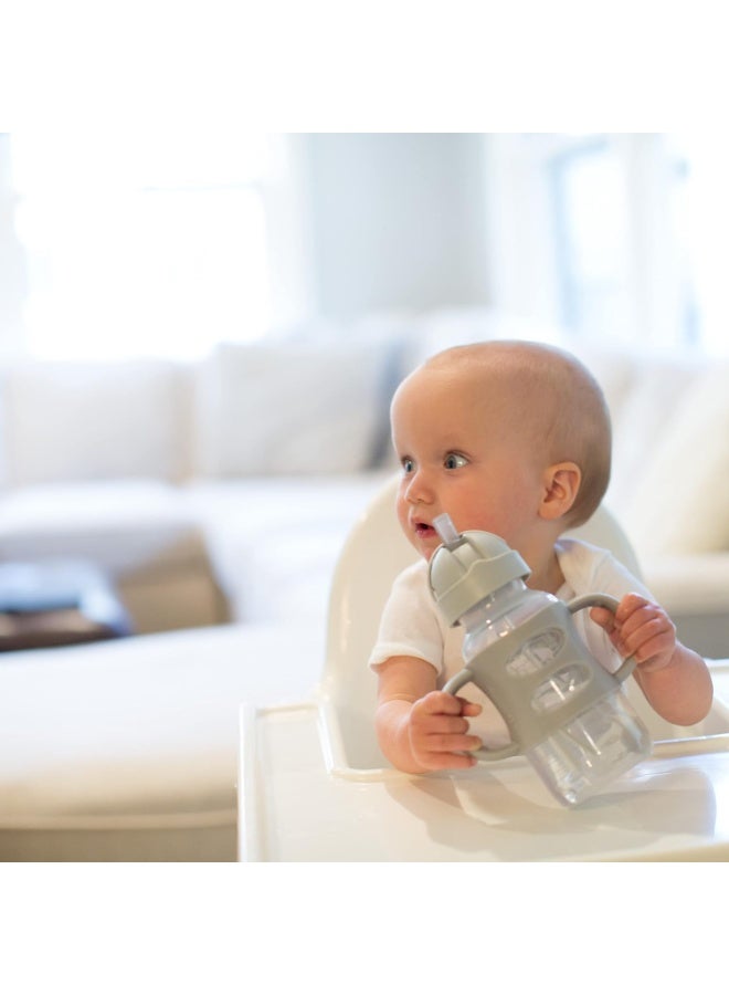 Dr. Brown's Dr. Brown's Milestones Wide-Neck Sippy Straw Bottle with 100% Silicone Handles and Weighted Straw, 9 oz/270 mL, Gray & Blue, 6m+  - Image 2