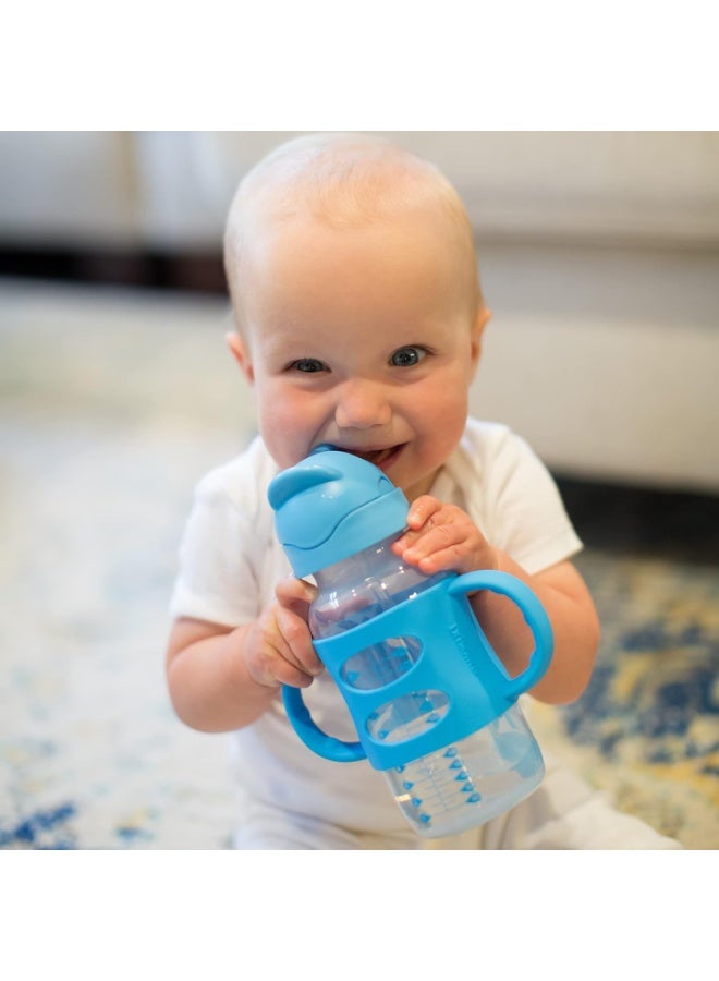 Dr. Brown's Dr. Brown's Milestones Wide-Neck Sippy Straw Bottle with 100% Silicone Handles and Weighted Straw, 9 oz/270 mL, Gray & Blue, 6m+  - Image 4