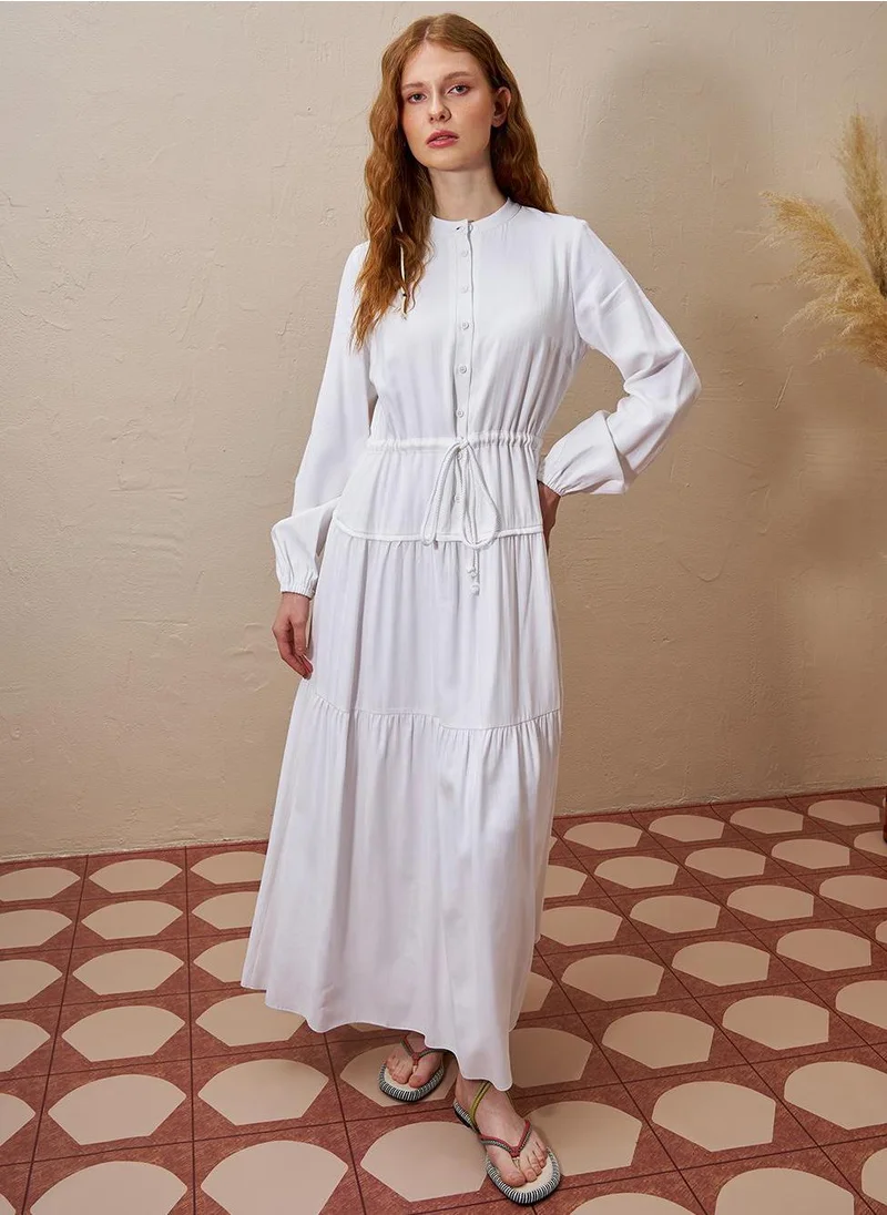 Kayra Tie-Waist Rayon Dress Optical White