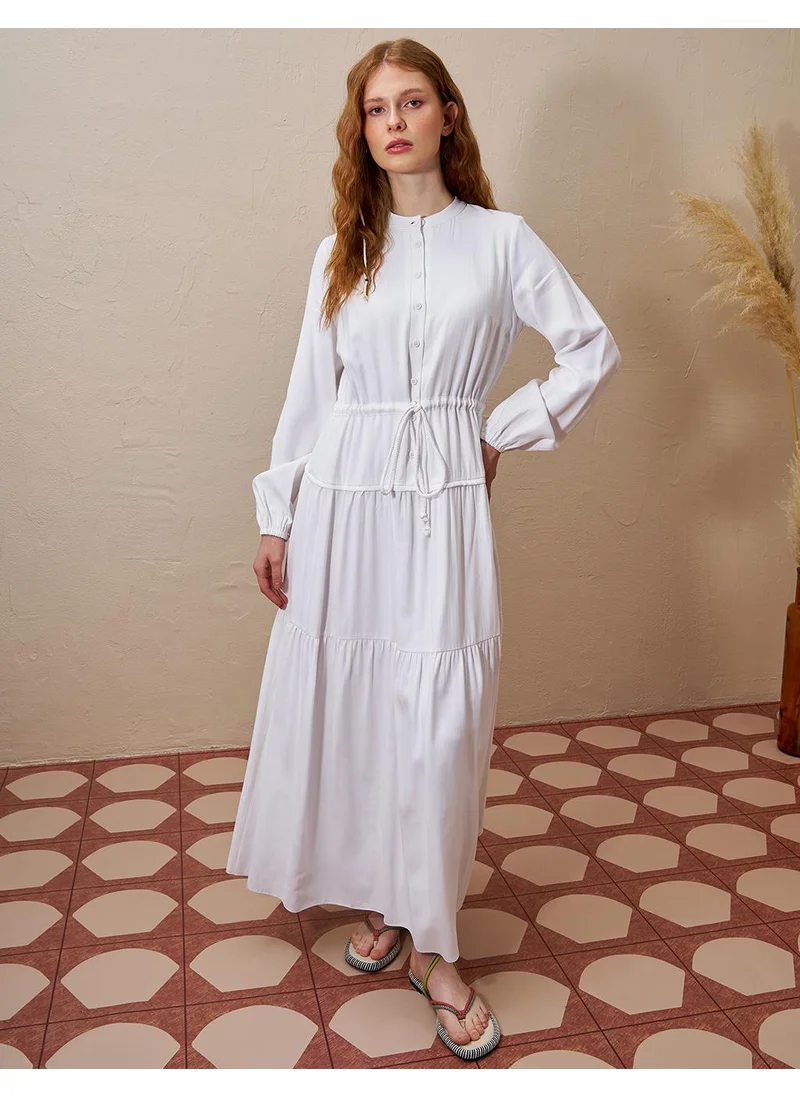 Kayra Tie-Waist Rayon Dress Optical White