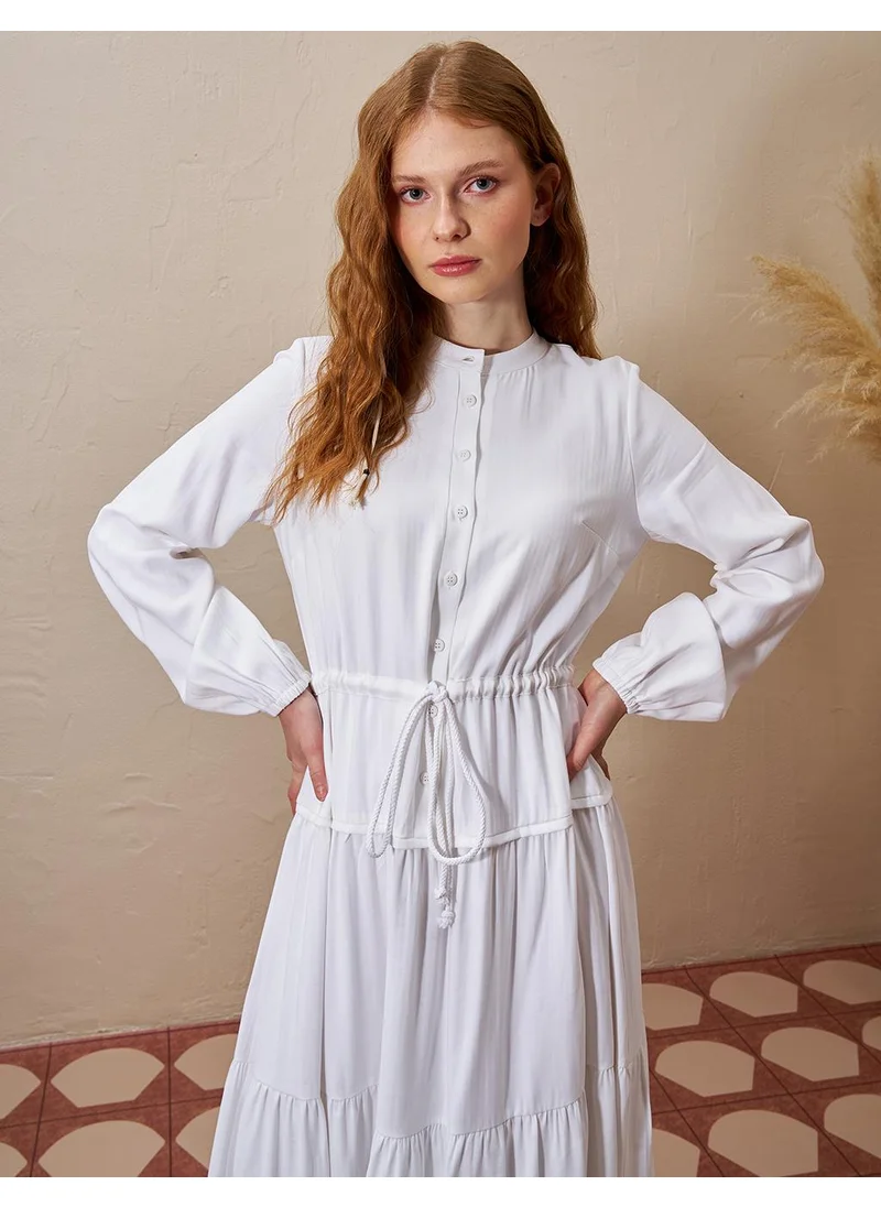 Kayra Tie-Waist Rayon Dress Optical White