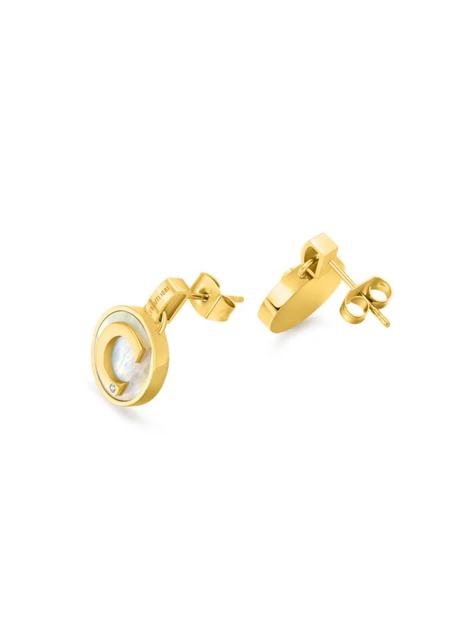 CERRUTI 1881 Circulo Gold-Plated with Mother of Pearl and Crystals Elegant Stud Earrings for Women