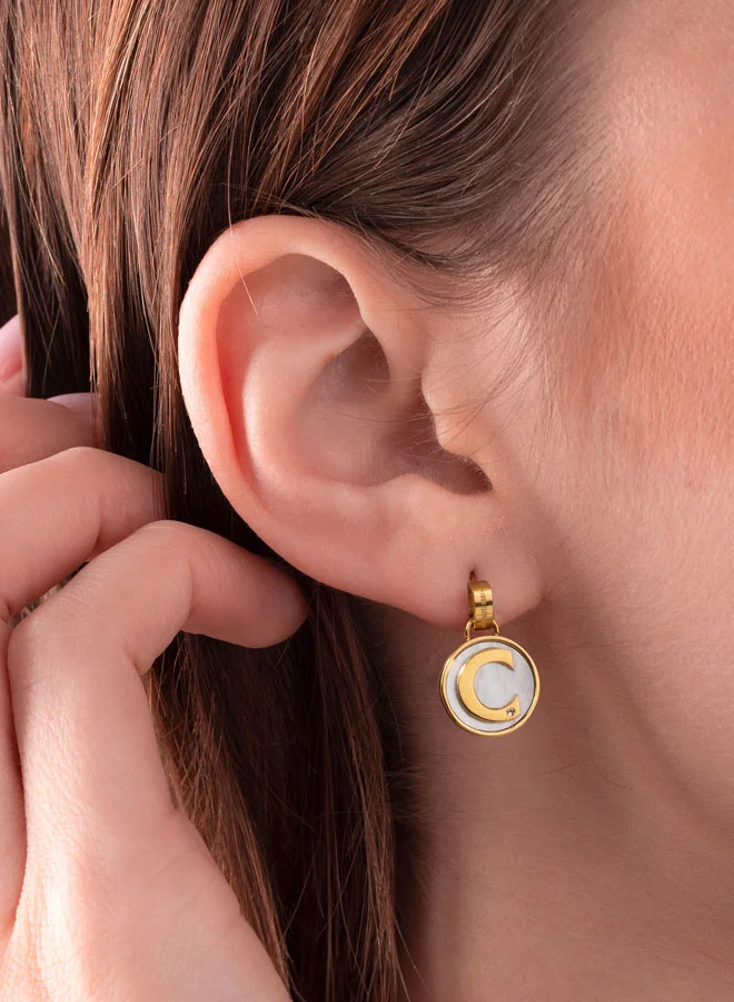CERRUTI 1881 Circulo Gold-Plated with Mother of Pearl and Crystals Elegant Stud Earrings for Women