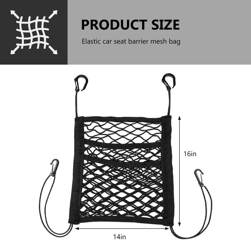 ZNDAW 3-Layer Car Mesh Organizer, Seat Back Net Bag Stretchable Barrier of Backseat Pet Kids, Four-Side Elastic Storage Netting Pouch Cargo Tissue Purse Holder Between Front Seats - Image 2