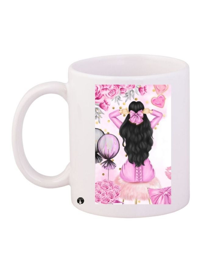 Cartoon Printed Coffee Mug White/Pink/Black 11ounce