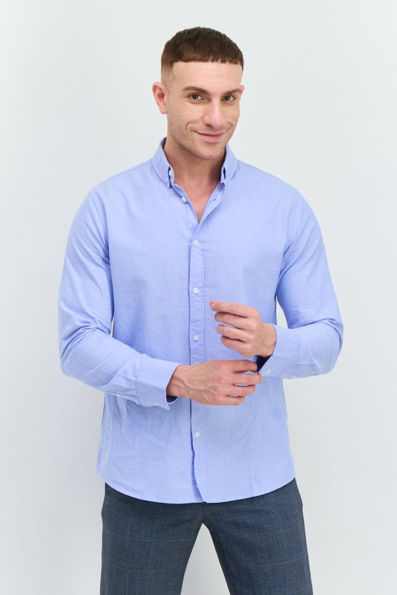 Algspar Men Regular Fit Solid Long Sleeves Casual Shirt, Baby Blue - Image 1