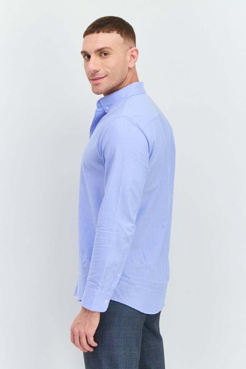 Algspar Men Regular Fit Solid Long Sleeves Casual Shirt, Baby Blue - Image 2