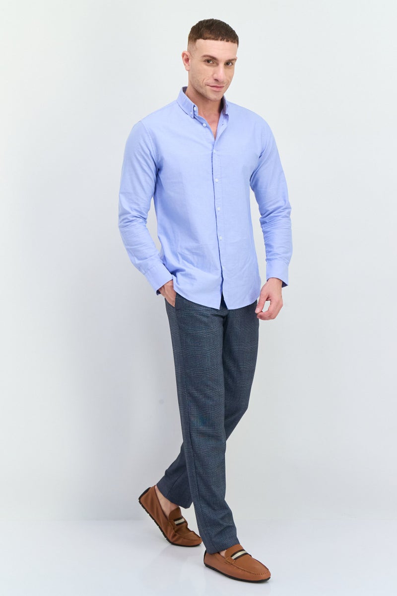Algspar Men Regular Fit Solid Long Sleeves Casual Shirt, Baby Blue - Image 3