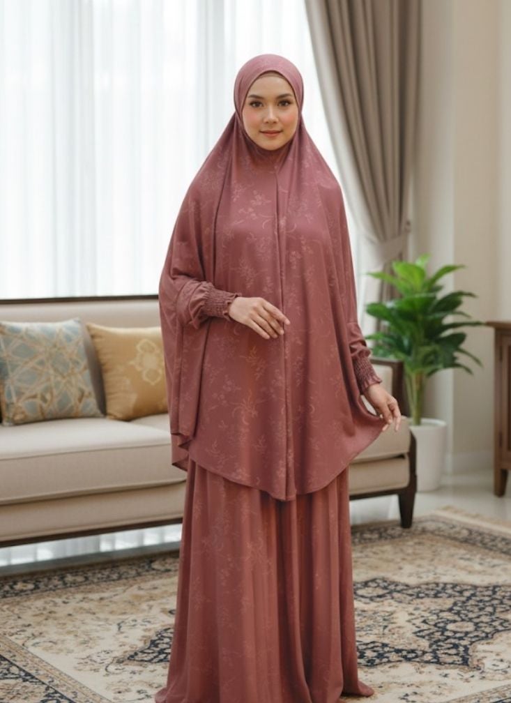 Premium Dusty Rose Pink Prayer Dress Set – Elegant Modest Islamic Outfit for Women - Image 3