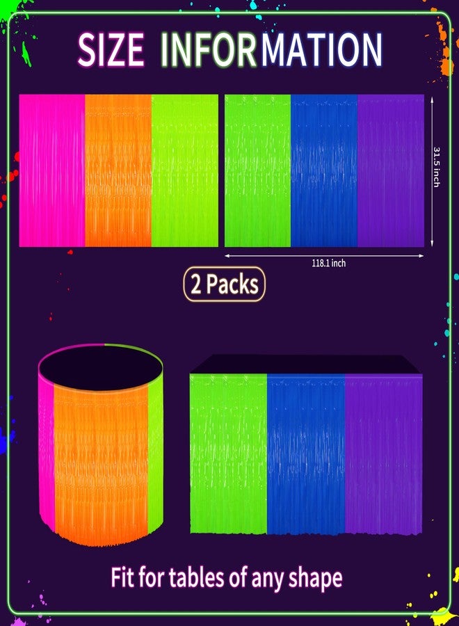 Fayoo Glow in The Dark Tinsel Fringe Table Skirt - 2 Pack Neon Foil Party Decor, 31.5"x118" UV Reactive Fringe Skirt for Rave, Wedding, Birthday Backdrop - 6 Vibrant Colors - Image 2