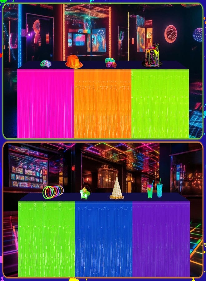 Fayoo Glow in The Dark Tinsel Fringe Table Skirt - 2 Pack Neon Foil Party Decor, 31.5"x118" UV Reactive Fringe Skirt for Rave, Wedding, Birthday Backdrop - 6 Vibrant Colors - Image 5