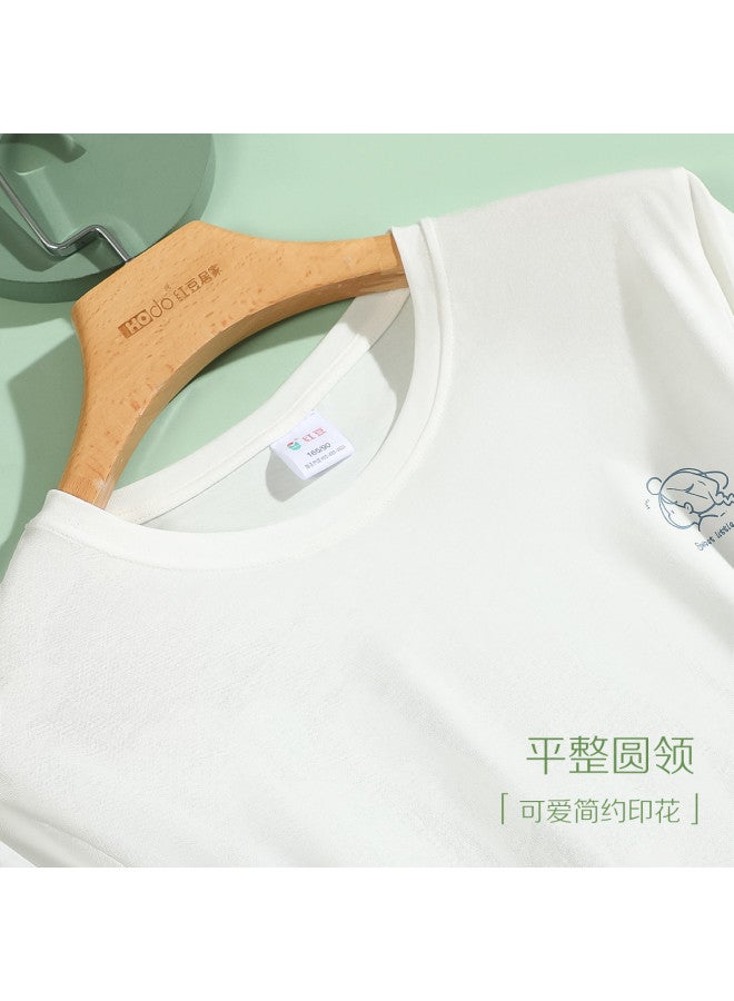 Red Bean تي شيرت قصير الأكمام من القطن الخالص للنساء، قمة صيفية بلون موحد، تي شيرت دائري العنق قابل للتنفس للتنسيق - Image 5