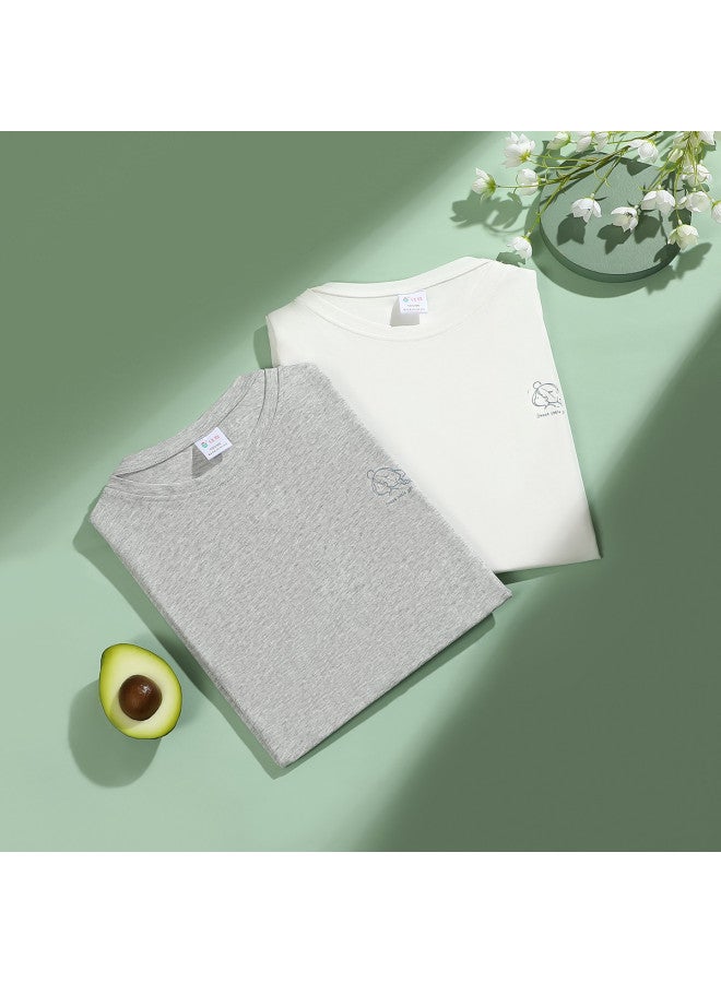 Red Bean تي شيرت قصير الأكمام من القطن الخالص للنساء، قمة صيفية بلون موحد، تي شيرت دائري العنق قابل للتنفس للتنسيق - Image 4