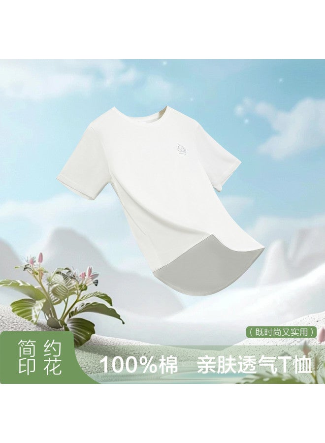 Red Bean تي شيرت قصير الأكمام من القطن الخالص للنساء، قمة صيفية بلون موحد، تي شيرت دائري العنق قابل للتنفس للتنسيق - Image 2