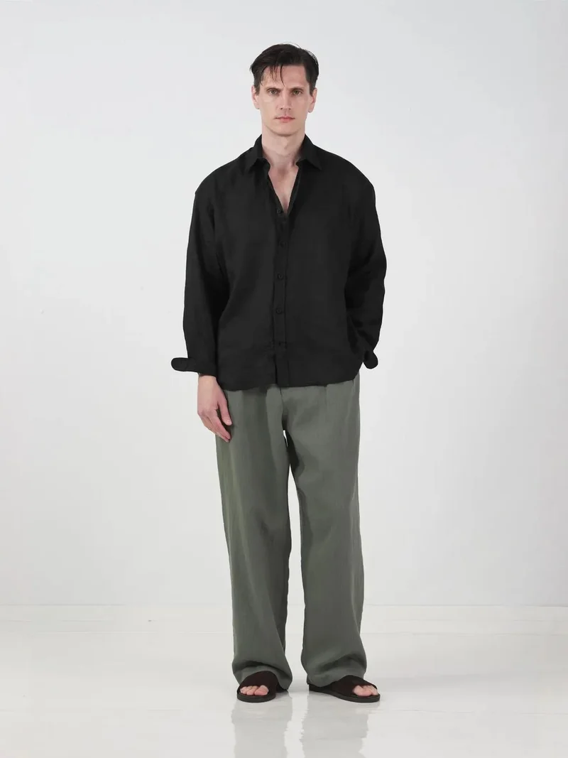 جيستو GIESTO Oversized Button-Up Linen Shirt