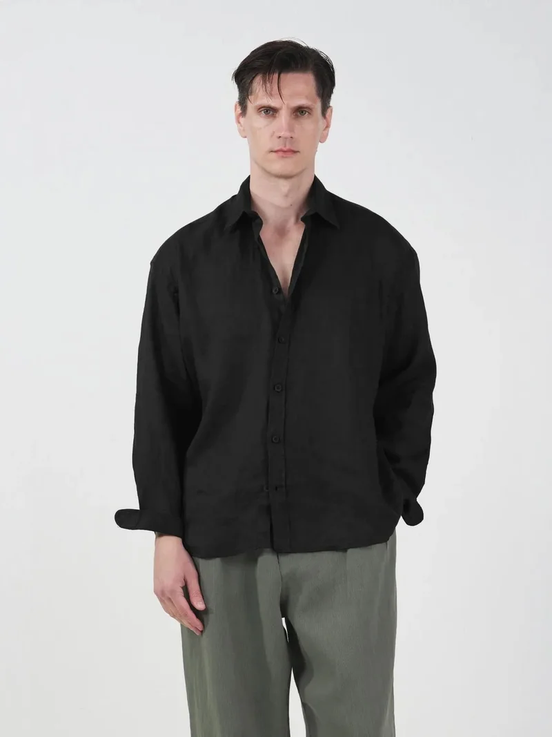 جيستو GIESTO Oversized Button-Up Linen Shirt