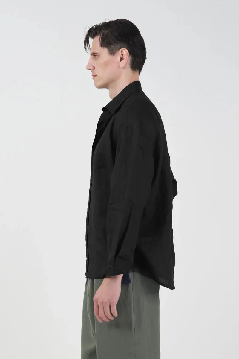 Giesto Black GIESTO Oversized Button-Up Linen Shirt for Men | Best Price UAE