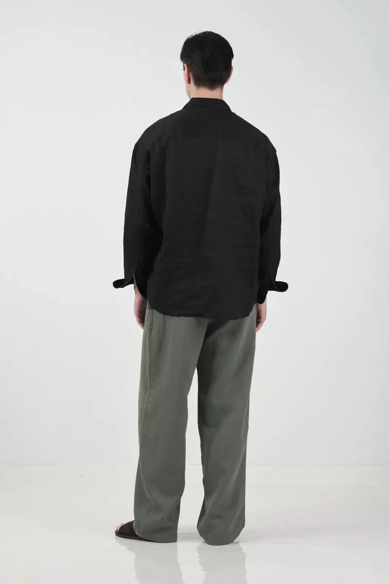 Giesto Black GIESTO Oversized Button-Up Linen Shirt for Men | Best Price UAE