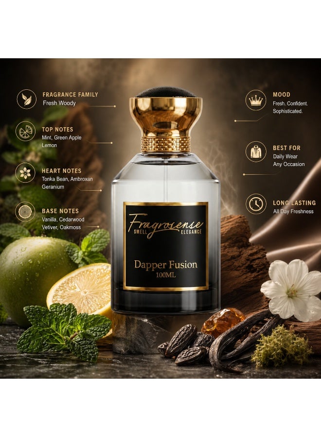 Fragrosense عطر دابر فيوجن للرجال 100 مل - تفاح أخضر بالنعناع والليمون مع ملاحظات الفانيليا وخشب الأرز والفيتيفر - عطر خشبي منعش للاستخدام اليومي والمسائي - Image 2