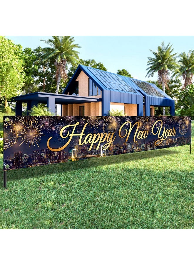 KATCHON Xtralarge Happy New Year Banner 2024120X20 Inch Happy New Year Yard Sign ; New Years Eve Party Supplies 2024 ; Blue And Gold Happy New Year Yard Banner For Happy New Year Decorations 2024  - Image 1