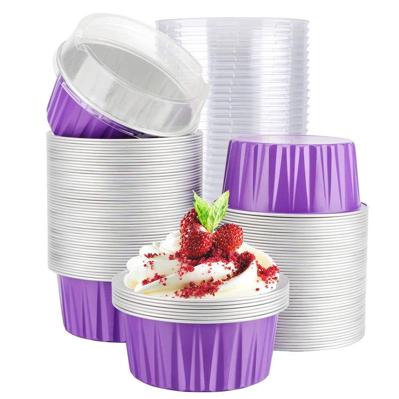 EUSOAR Dessert Cups with Lids 5oz 100pcs Reusable Cupcake Cups with Lids 125ml Pie Ramekins Desserts Flans Custard Cake Pudding Jello Cups Catering Party FavorLavender