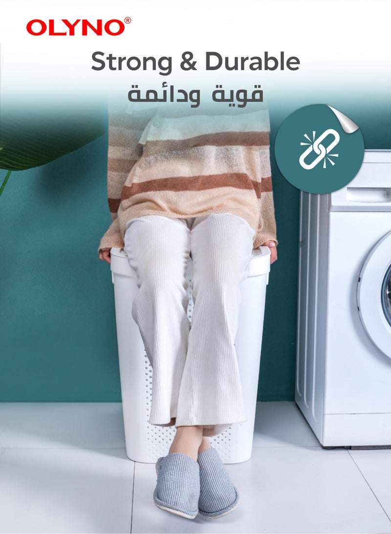 أولينو سلة غسيل بيضاء 60 لتر من هارموني مع غطاء | سلة غسيل متينة وخفيفة الوزن ومقاومة للكسر | صندوق كبير متعدد الأغراض بتصميم شق لسهولة التخزين - Image 4