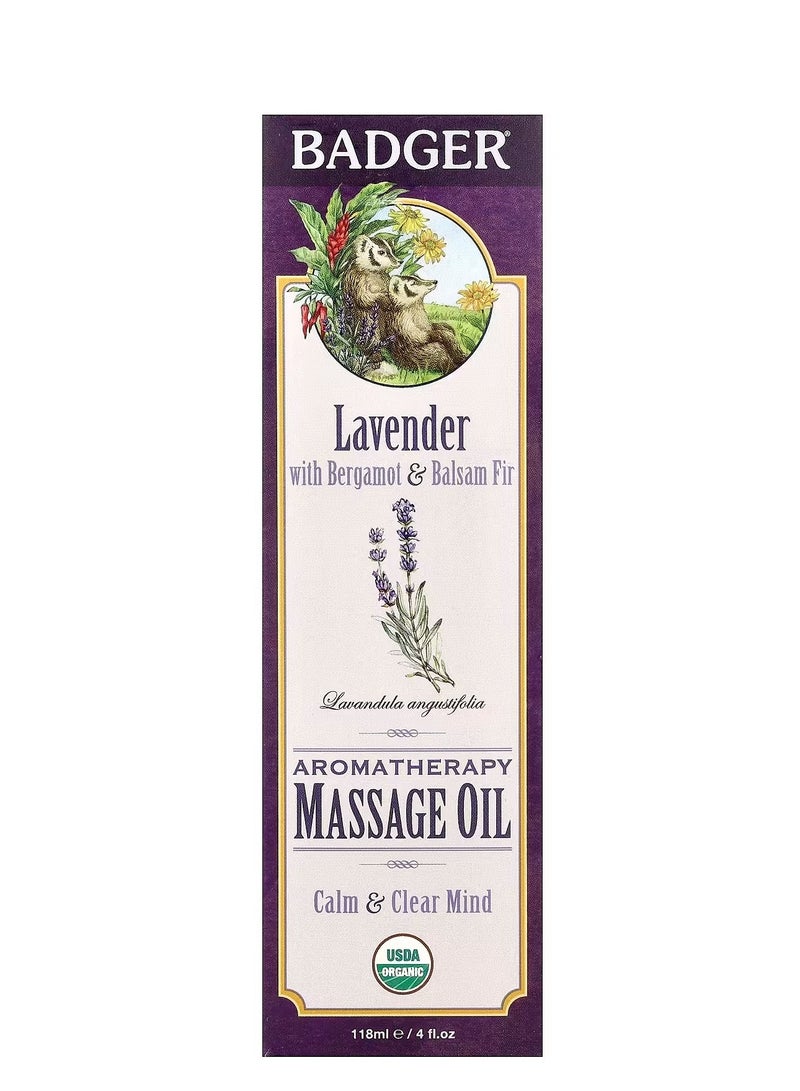 Badger Aromatherapy Massage Oil, Lavender with Bergamot & Balsam Fir, 4 fl oz (118 ml) - Image 1