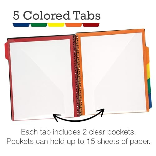 Samsill 10 Pocket Poly Organizer with 5 Dividers,File Folders Letter Size,Customizable Front Cover,Inner Zipper Pouch,Erasable Write-On Tabs in Assorted Colors,Plastic Folder with Pockets - Image 4