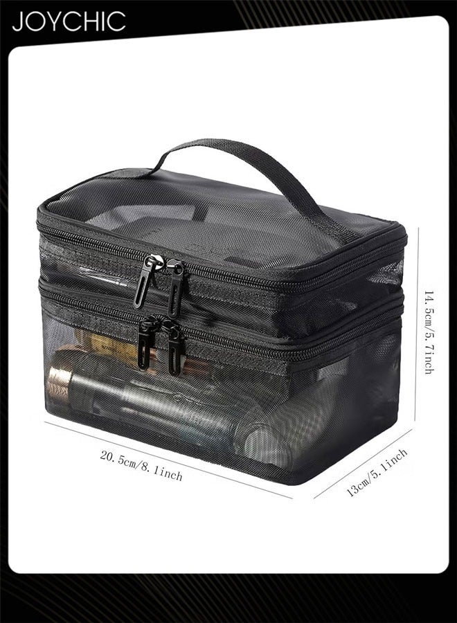 Joychic حقيبة مكياج سفر بطبقتين، حقيبة تجميل شبكية، حقيبة أدوات تجميل كبيرة للنساء، منظم حقيبة مكياج مع مقبض - Image 5