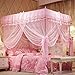 Uozzi Bedding 4 Corners Post Pink Canopy Bed Curtain for Girls & Adults - Cute Cozy Drape Square Netting for Twin Bed - - Image 2