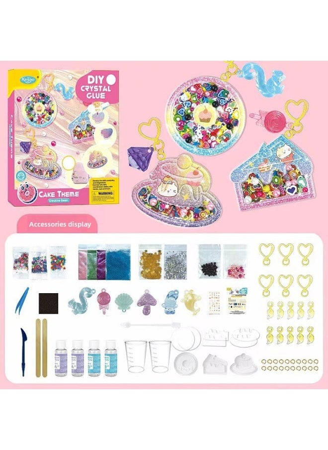 Generic - DIY Crystal Epoxy Material Package Cute Quicksand Keychain Shake Le Cai Epoxy Painting Toy-Color:Crystal Epoxy Rocking Music (cake Ornaments) - Image 1
