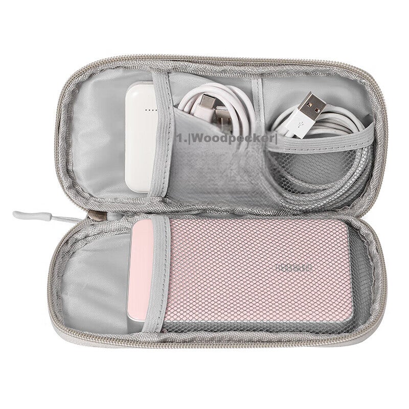JD Jing Zao Xinqin Digital Bag, Travel Data Cable, Electronic Storage Bag, Multifunctional Earphone Charger Storage Pouch, Gray, Single Layer - Image 2