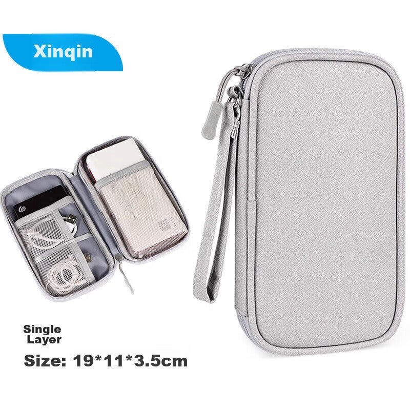 JD Jing Zao Xinqin Digital Bag, Travel Data Cable, Electronic Storage Bag, Multifunctional Earphone Charger Storage Pouch, Gray, Single Layer - Image 1