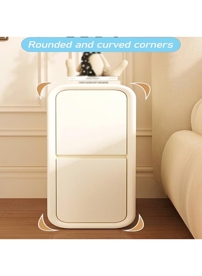 XiuWoo 2-Tier Modern Bedside Table, No installation Night Stand, Narrow Nightstand, End Side Table, Bedside Storage Cabinet, Fully Assembled Home Storage Cabinet with Leather Finishing, 2 Wood Drawers - Image 2