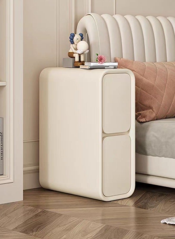 XiuWoo 2-Tier Modern Bedside Table, No installation Night Stand, Narrow Nightstand, End Side Table, Bedside Storage Cabinet, Fully Assembled Home Storage Cabinet with Leather Finishing, 2 Wood Drawers - Image 1