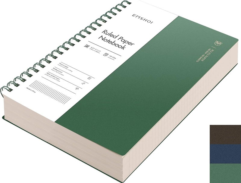 EMSHOI A4 Spiral Notebook College Ruled, 11.2" X 8.27", 150 Sheets/300 Pages, 100gsm Thick Lined Journal, Waterproof Softcover, Twin-Wire Binding, for School Work Business Writing, Gifts - Green - Image 1