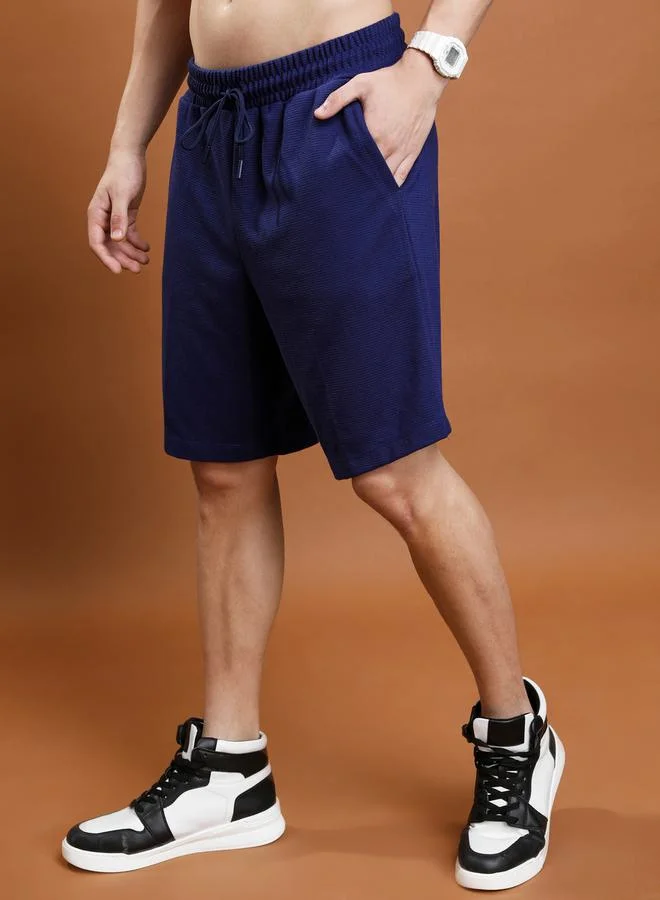 Ketch Textured Shorts with Drawstring Closure by Styli