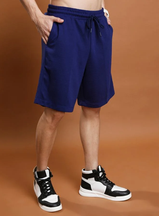 Ketch Textured Shorts with Drawstring Closure by Styli