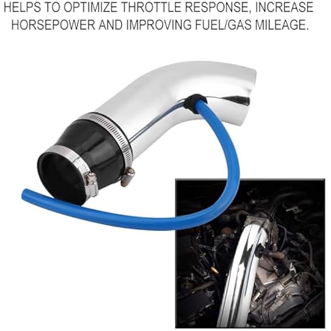 equlup Cold Air Intake Pipe Kit, 76 mm/3 Inch Universal Car Cold Air Intake Pipe Hose Kit, Car Filter System Parts for Car Replacement (Silver) - Image 3