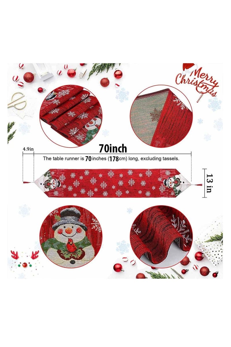 بامير مفرش طاولة على شكل رجل ثلج لعيد الميلاد، مقاس 13×70 بوصة، مفارش طاولة بيضاء وحمراء على شكل ندفة ثلجية، مناسب للاستخدام الداخلي أو الخارجي، طاولة طعام، ديكورات حفلات أعياد الميلاد في المزرعة، ديكور طاولة عيد الميلاد في الشتاء - Image 3