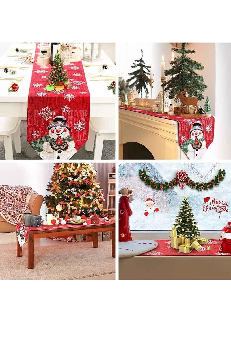 بامير مفرش طاولة على شكل رجل ثلج لعيد الميلاد، مقاس 13×70 بوصة، مفارش طاولة بيضاء وحمراء على شكل ندفة ثلجية، مناسب للاستخدام الداخلي أو الخارجي، طاولة طعام، ديكورات حفلات أعياد الميلاد في المزرعة، ديكور طاولة عيد الميلاد في الشتاء - Image 4